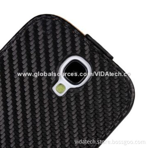 Carbon Fiber Vertical Flip Leather Case for Samsung Galaxy S4 I9500